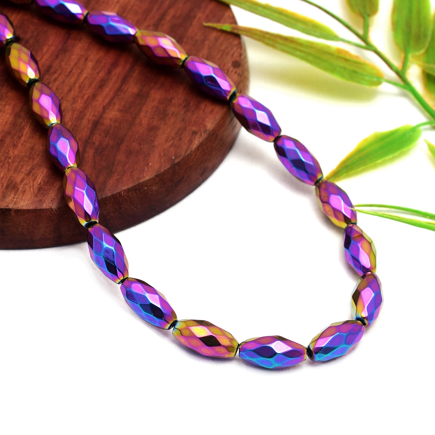 Kamal Gems | Purple Multicolored Barrel-Shaped Hematite Beads Strand