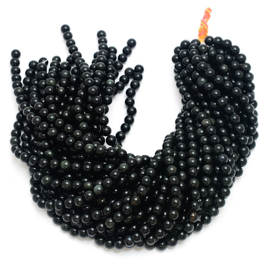 Kamal Gems | Silver Obsidian Gemstone Beads, 15"