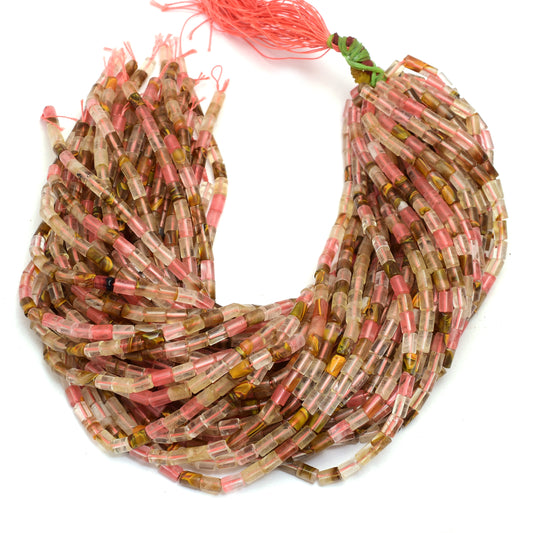 Kamal Gems | Cherry Quartz(Synthetic) Tube-Shaped Beads, 15"